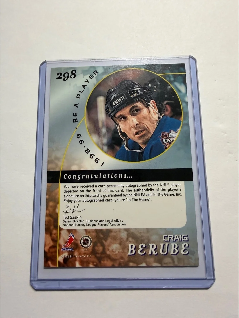 Craig Berube Autographed 1998-99 Be A Player Hockey Card #298